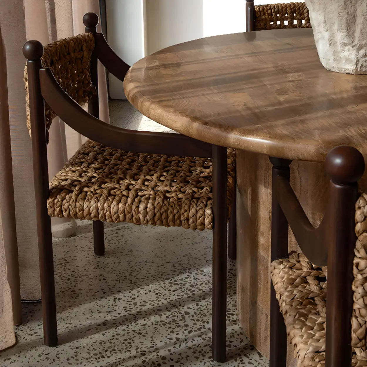 Rustic Handwoven Rope Wood Open-Back Dining Chair — Walnut
