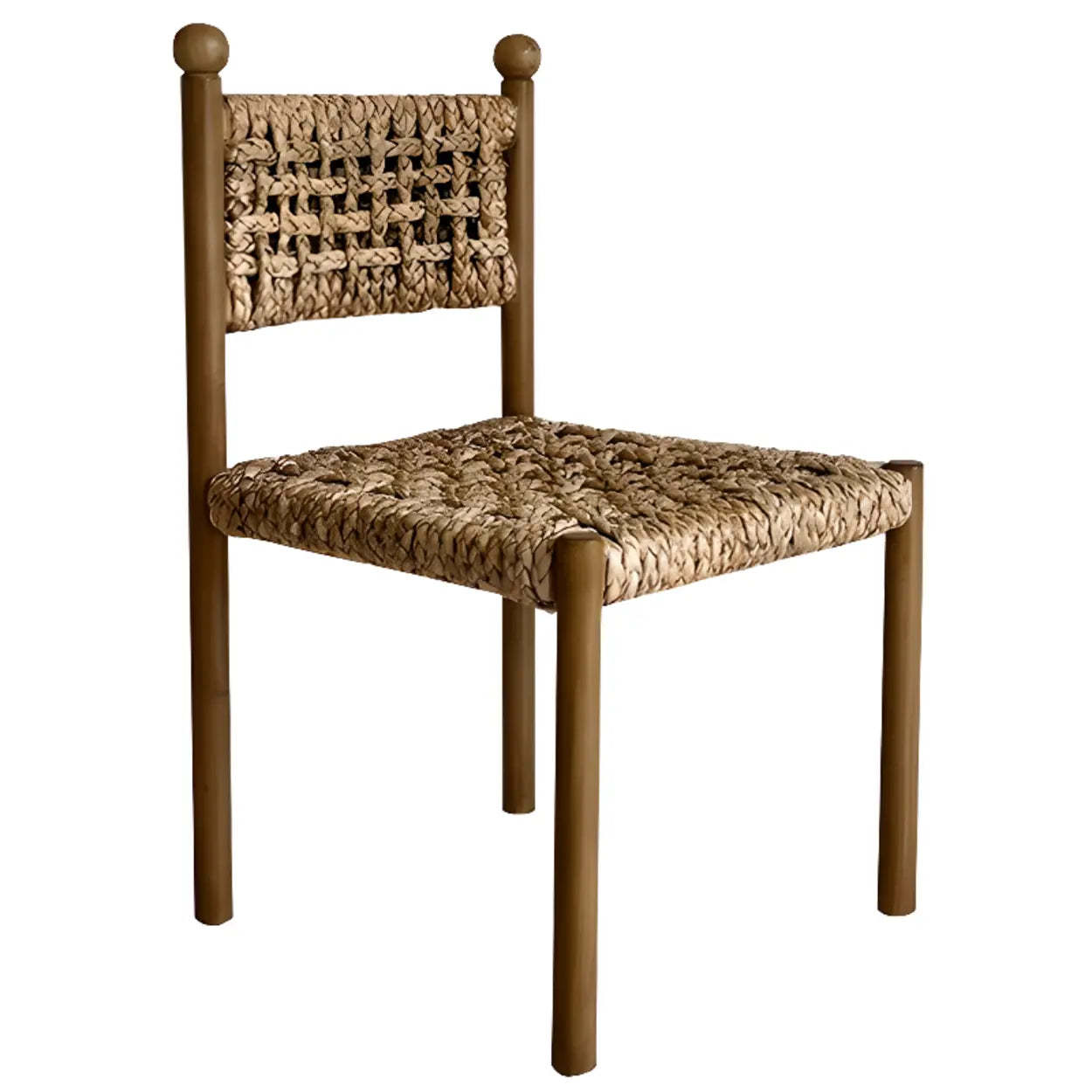 Rustic Handwoven Rope Wood Open-Back Dining Chair