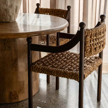 Rustic Handwoven Rope Wood Open-Back Dining Chair — Walnut