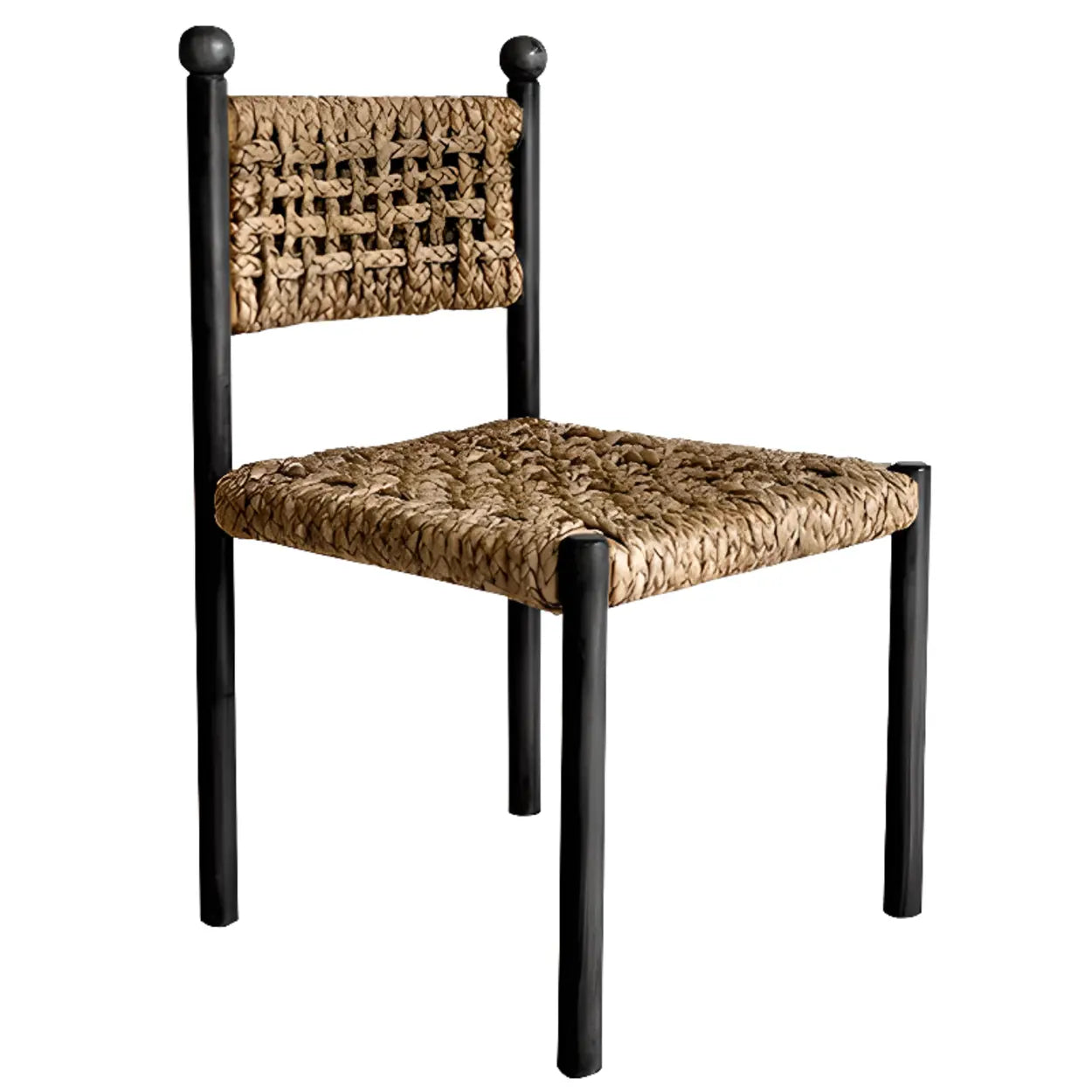 Rustic Handwoven Rope Wood Open-Back Dining Chair