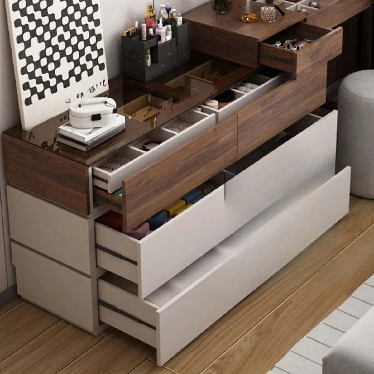 Rustic L-Shaped Gray-Brown Wood Vanity Set