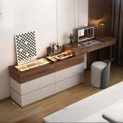 Rustic L-Shaped Gray-Brown Wood Vanity Set — Khaki/ Brown