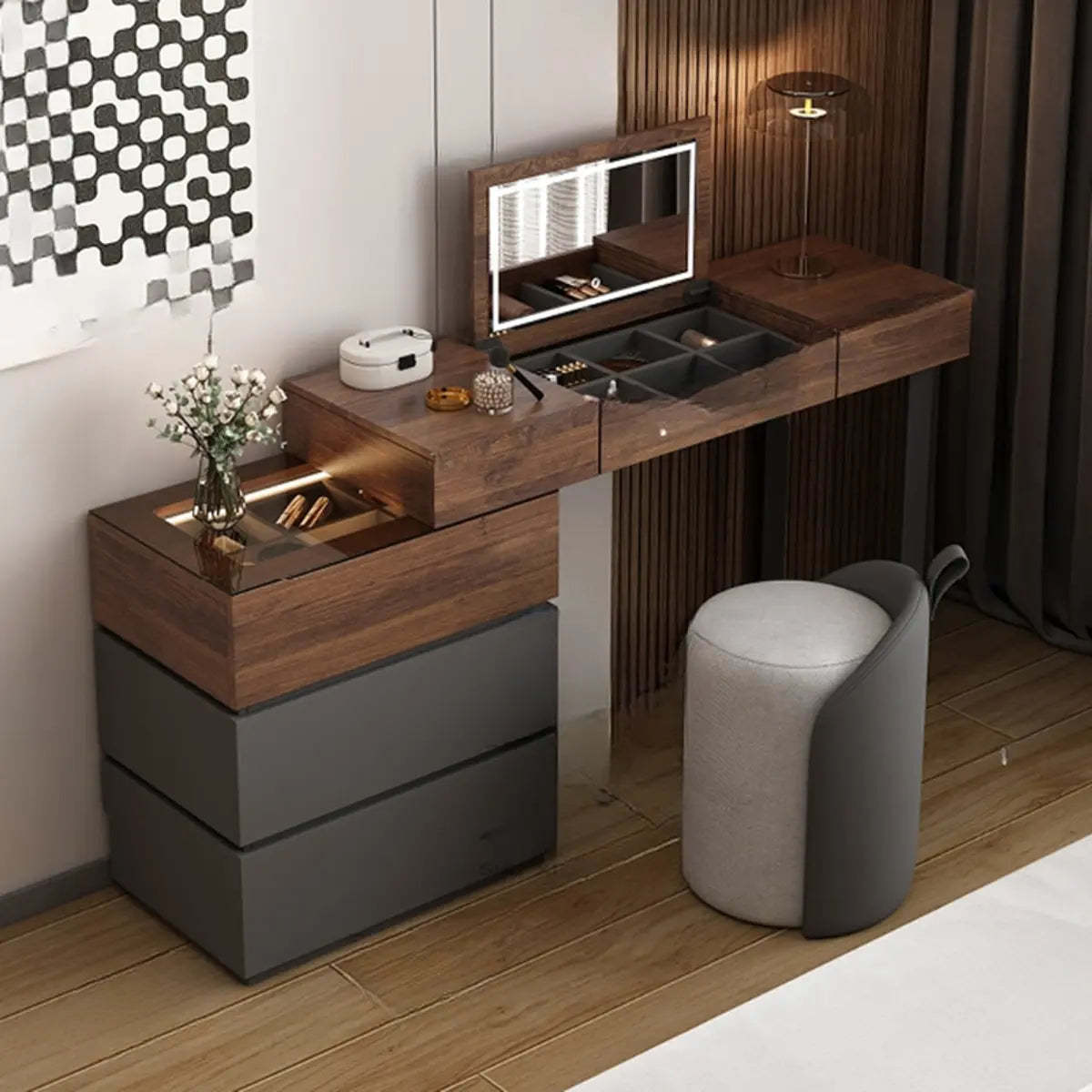 Lighom modern set vanity brown makeup vanities — 71" L x 16" W / Dark Gray & Brown