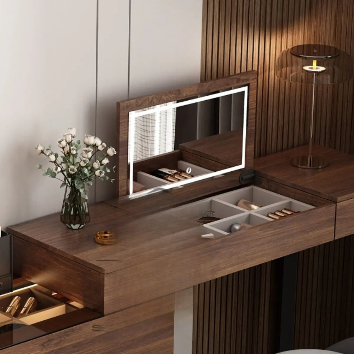 Rustic L-Shaped Gray-Brown Wood Vanity Set