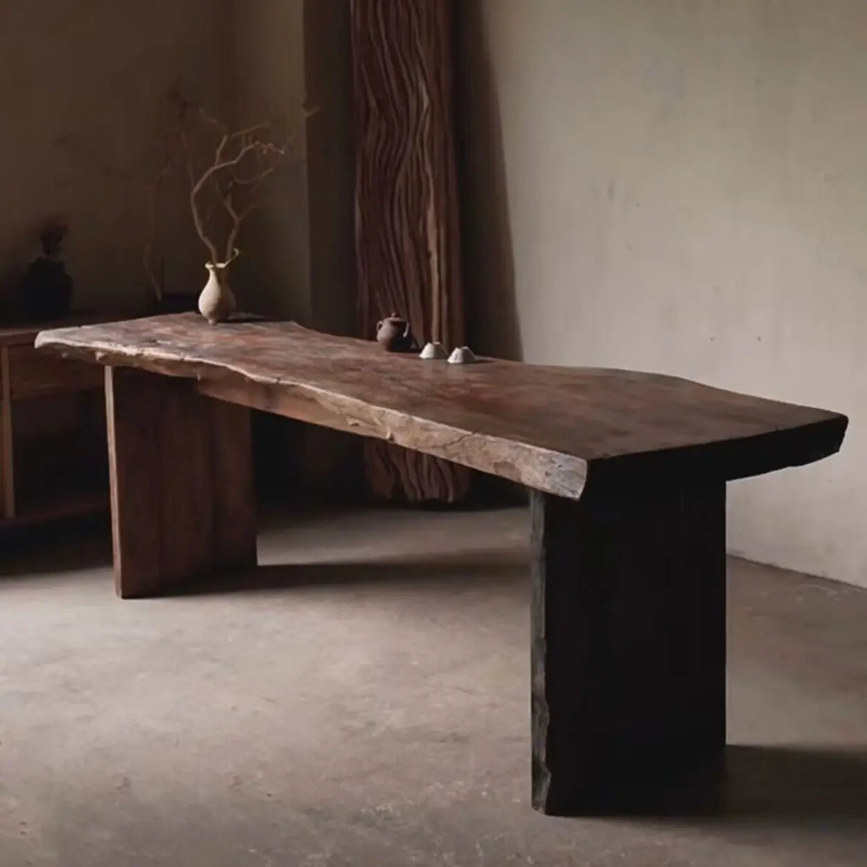 Live Edge Wood Pedestal Console Table
