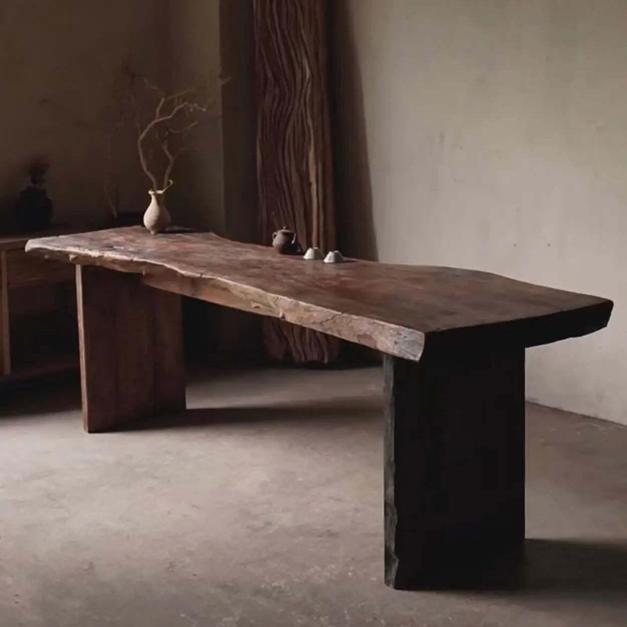 Live Edge Wood Pedestal Console Table
