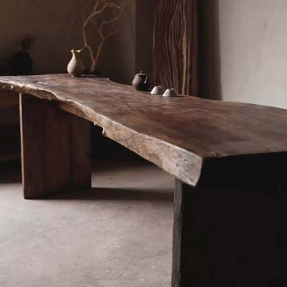 Live Edge Wood Pedestal Console Table