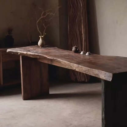 Live Edge Wood Pedestal Console Table