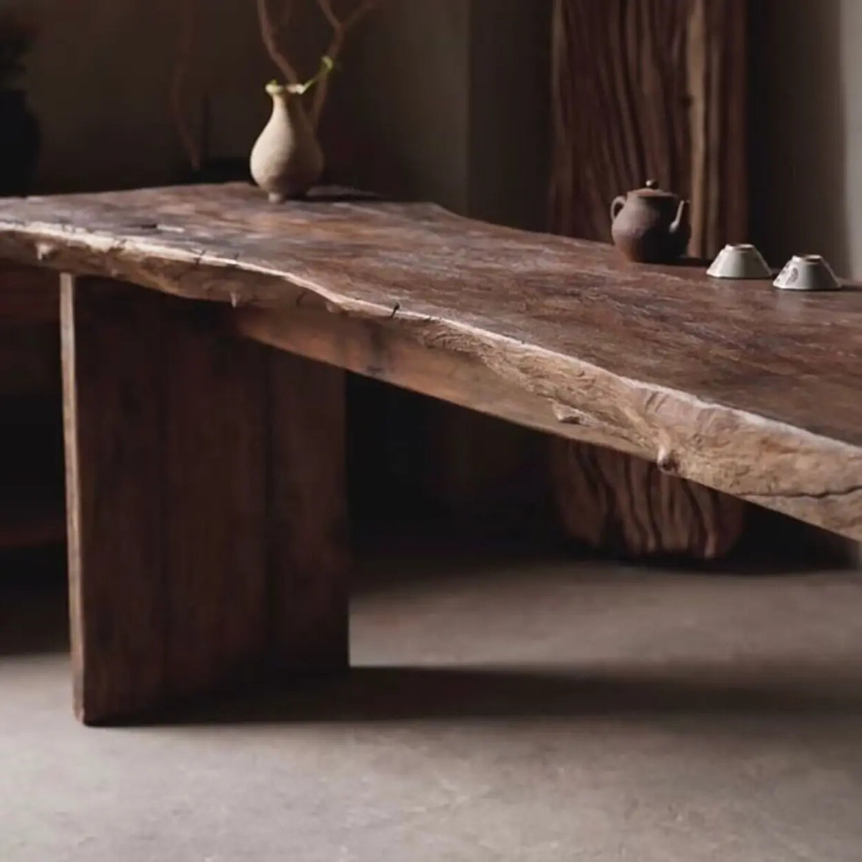 Live Edge Wood Pedestal Console Table