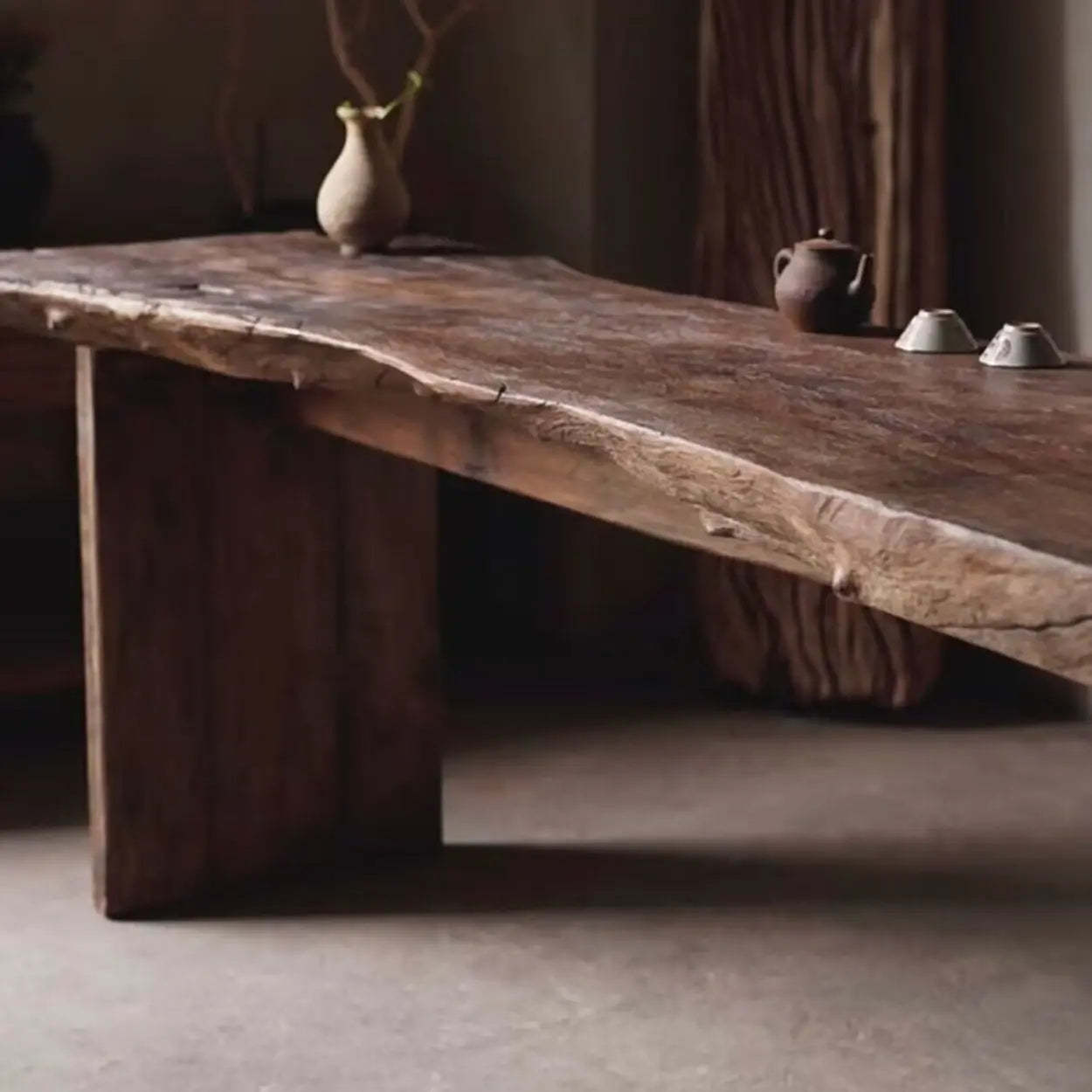 Live Edge Wood Pedestal Console Table