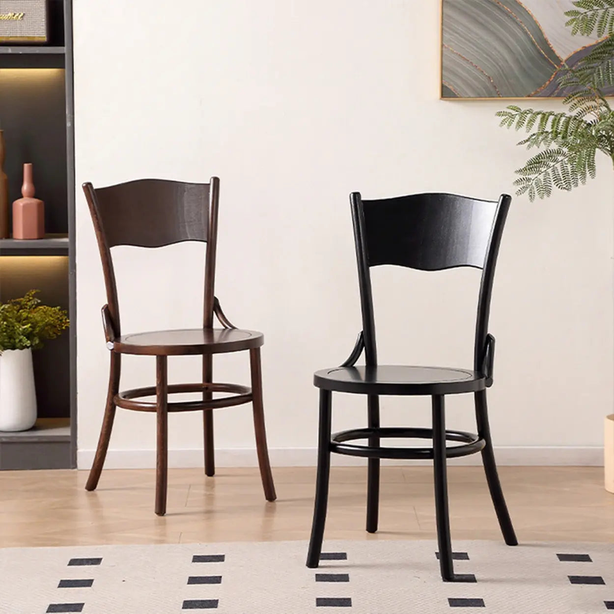 Rustic Mid-Century Wood Curved Back Dining Chair