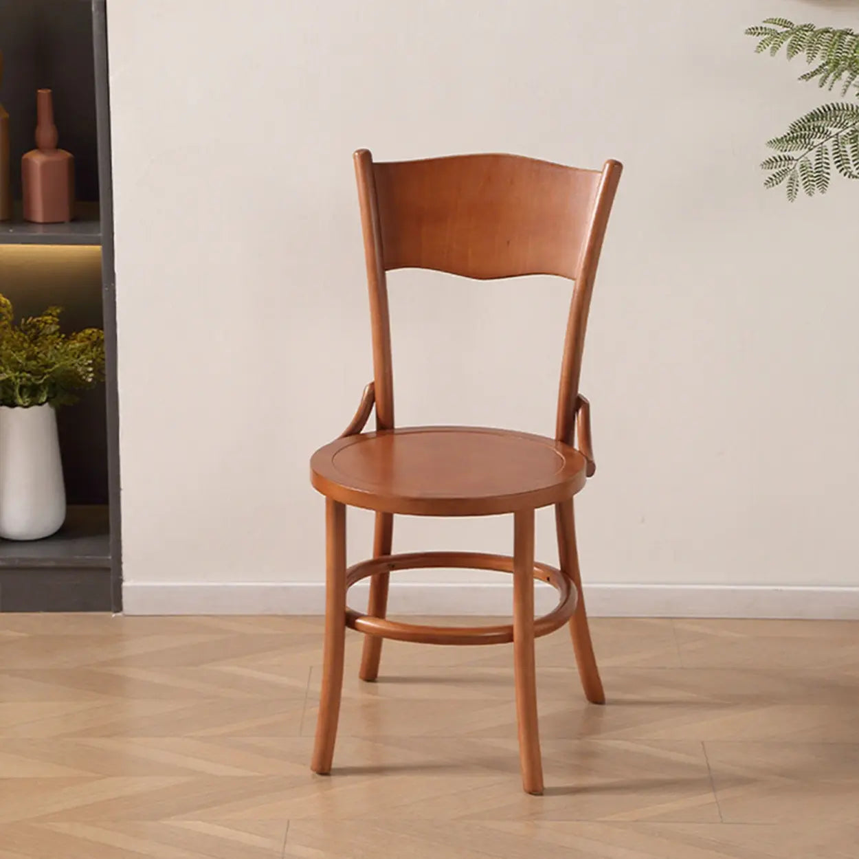 Rustic Mid-Century Wood Curved Back Dining Chair — Black / Fabric-Green