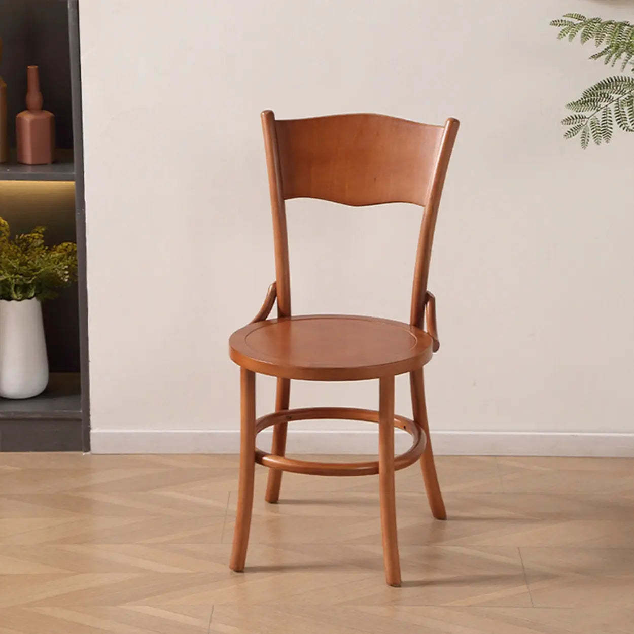 Rustic Mid-Century Wood Curved Back Dining Chair — Black / Fabric-Green