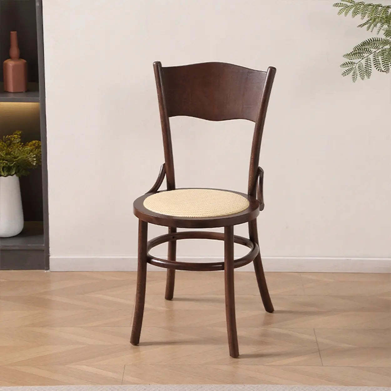 Rustic Mid-Century Wood Curved Back Dining Chair — Nut-Brown / Wood