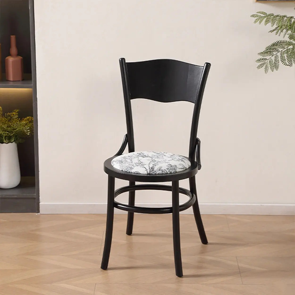 Rustic Mid-Century Wood Curved Back Dining Chair — Burlywood / Rattan