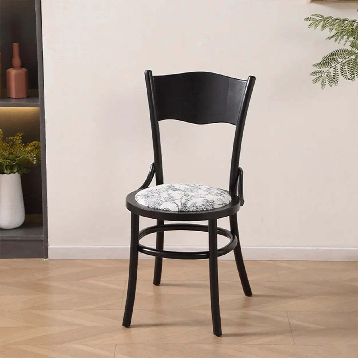 Rustic Mid-Century Wood Curved Back Dining Chair — Burlywood / Rattan