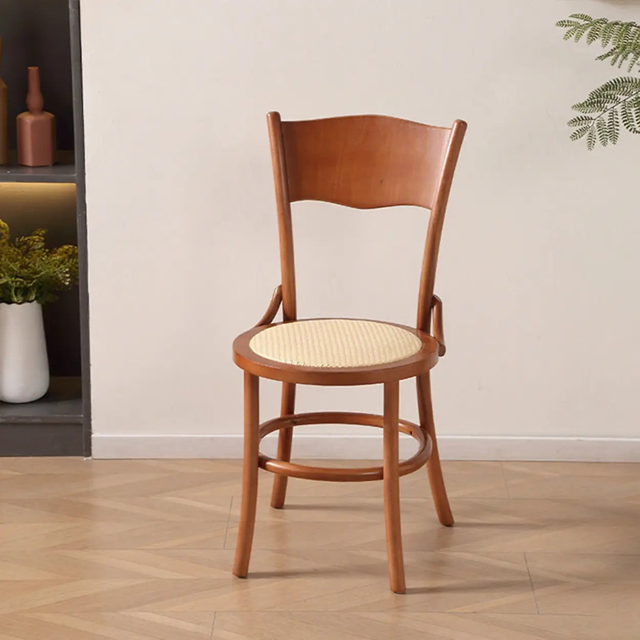 Rustic Mid-Century Wood Curved Back Dining Chair