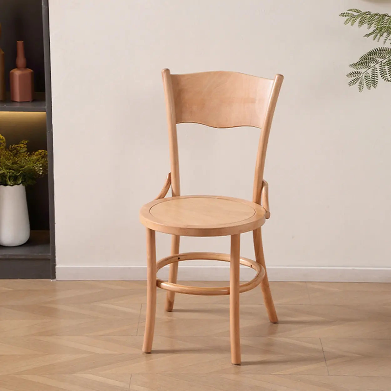 Rustic Mid-Century Wood Curved Back Dining Chair