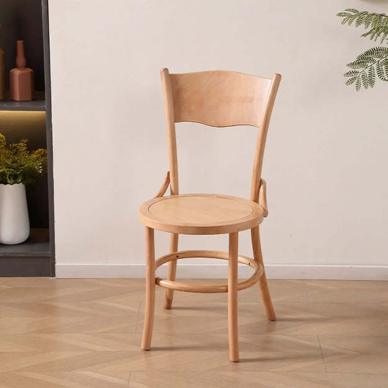 Rustic Mid-Century Wood Curved Back Dining Chair