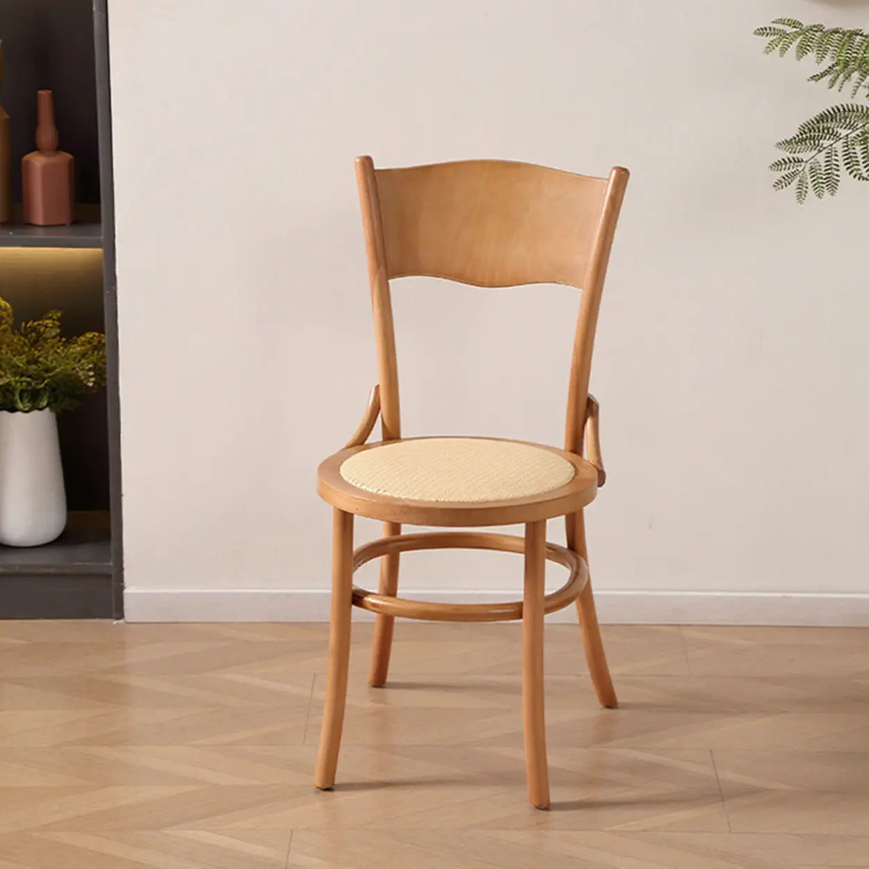 Rustic Mid-Century Wood Curved Back Dining Chair — Black walnut / Fabric-Black patterns