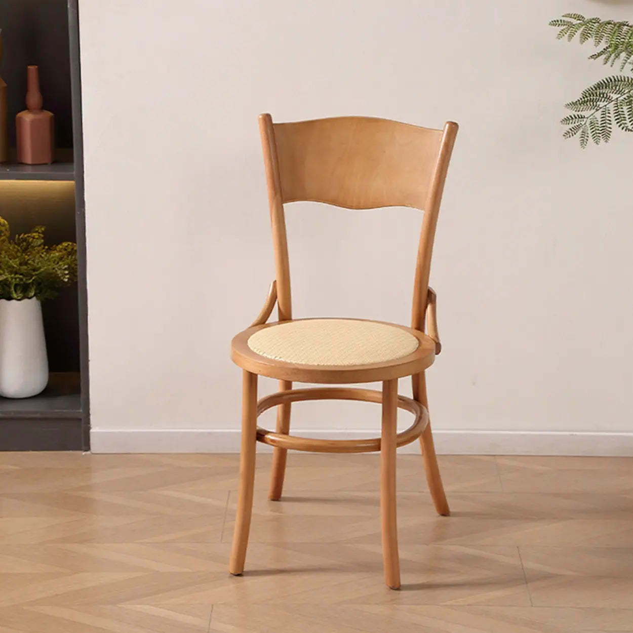 Rustic Mid-Century Wood Curved Back Dining Chair — Black walnut / Fabric-Black patterns
