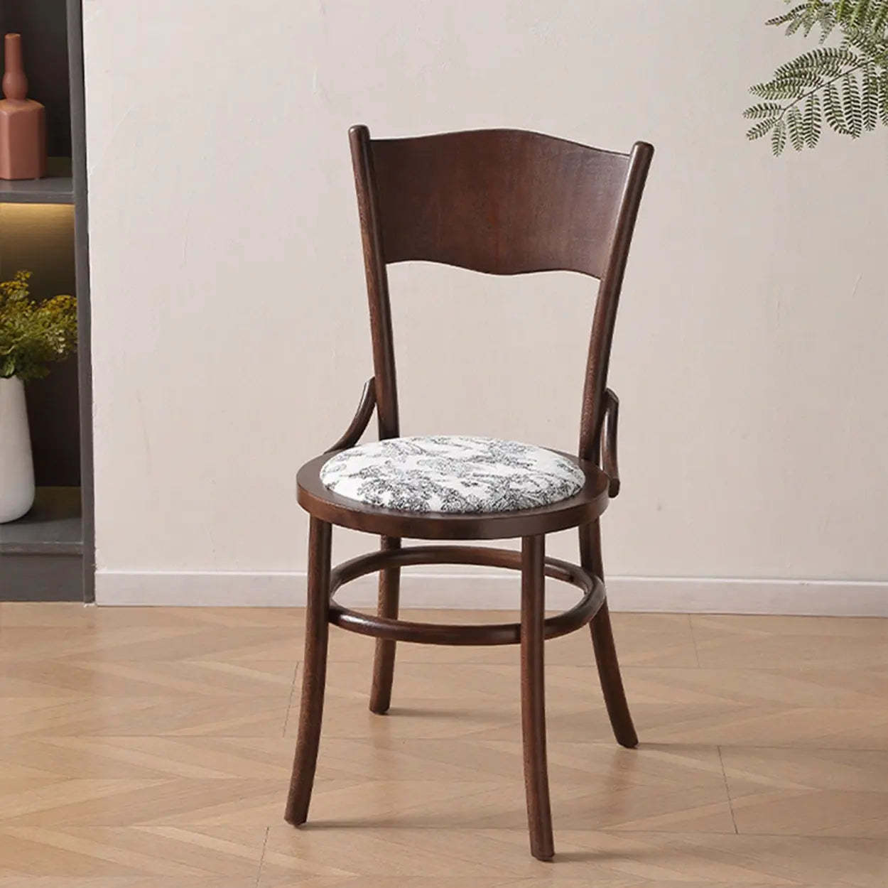 Rustic Mid-Century Wood Curved Back Dining Chair — Black / Rattan