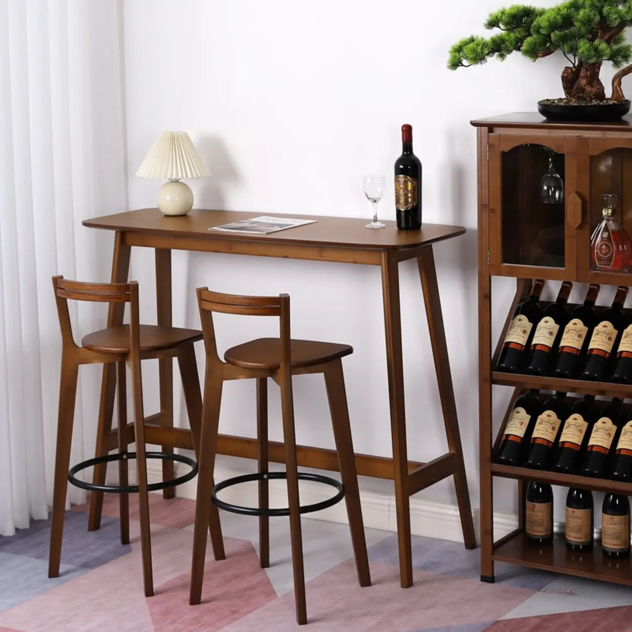 Rustic Minimalist Wood Bar Table with Footrest