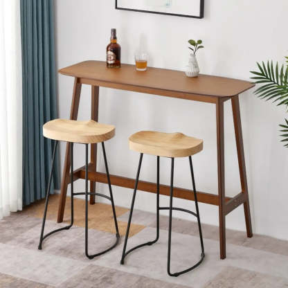 Rustic Minimalist Wood Bar Table with Footrest — Brown / Table Only