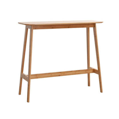 Rustic Minimalist Wood Bar Table with Footrest — Tan / Table Only