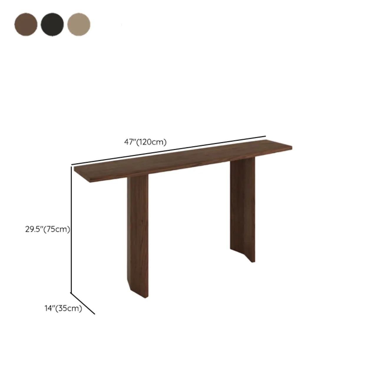 Rustic Minimalist Wood Sled Console Table — Brown