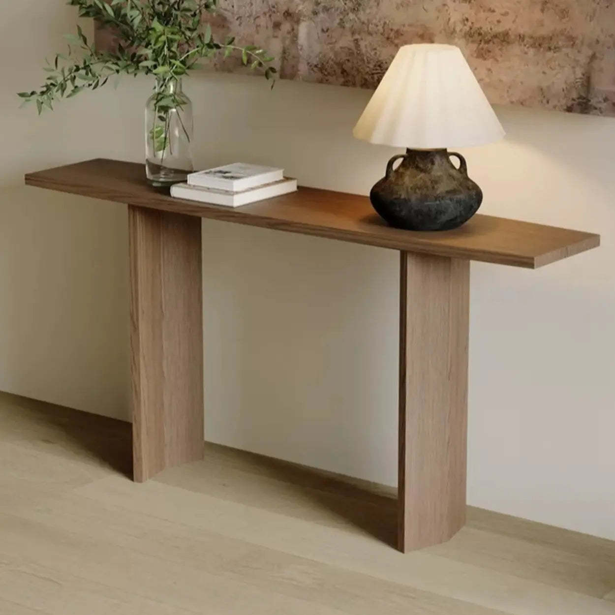Rustic Minimalist Wood Sled Console Table — Black