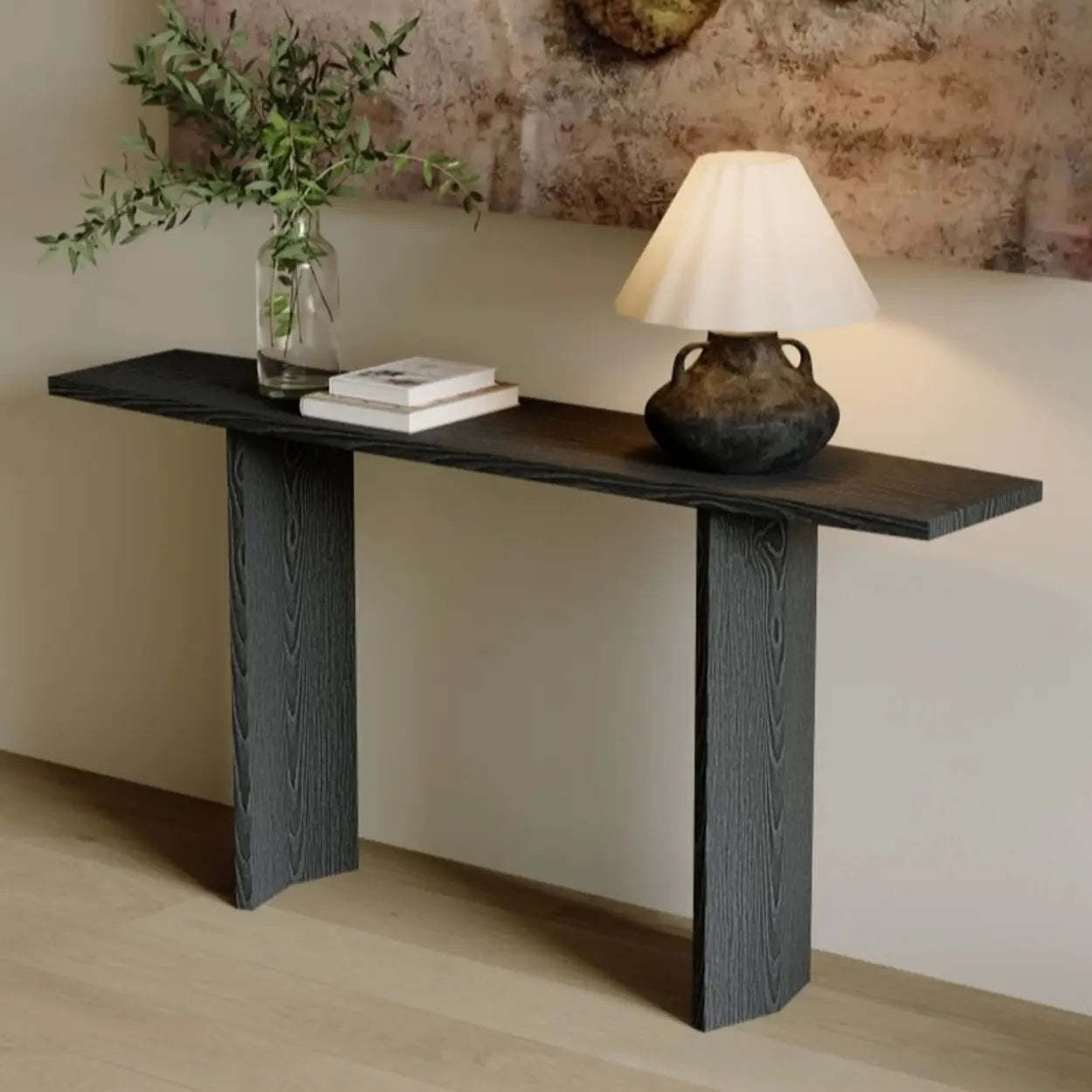 Rustic Minimalist Wood Sled Console Table — Natural