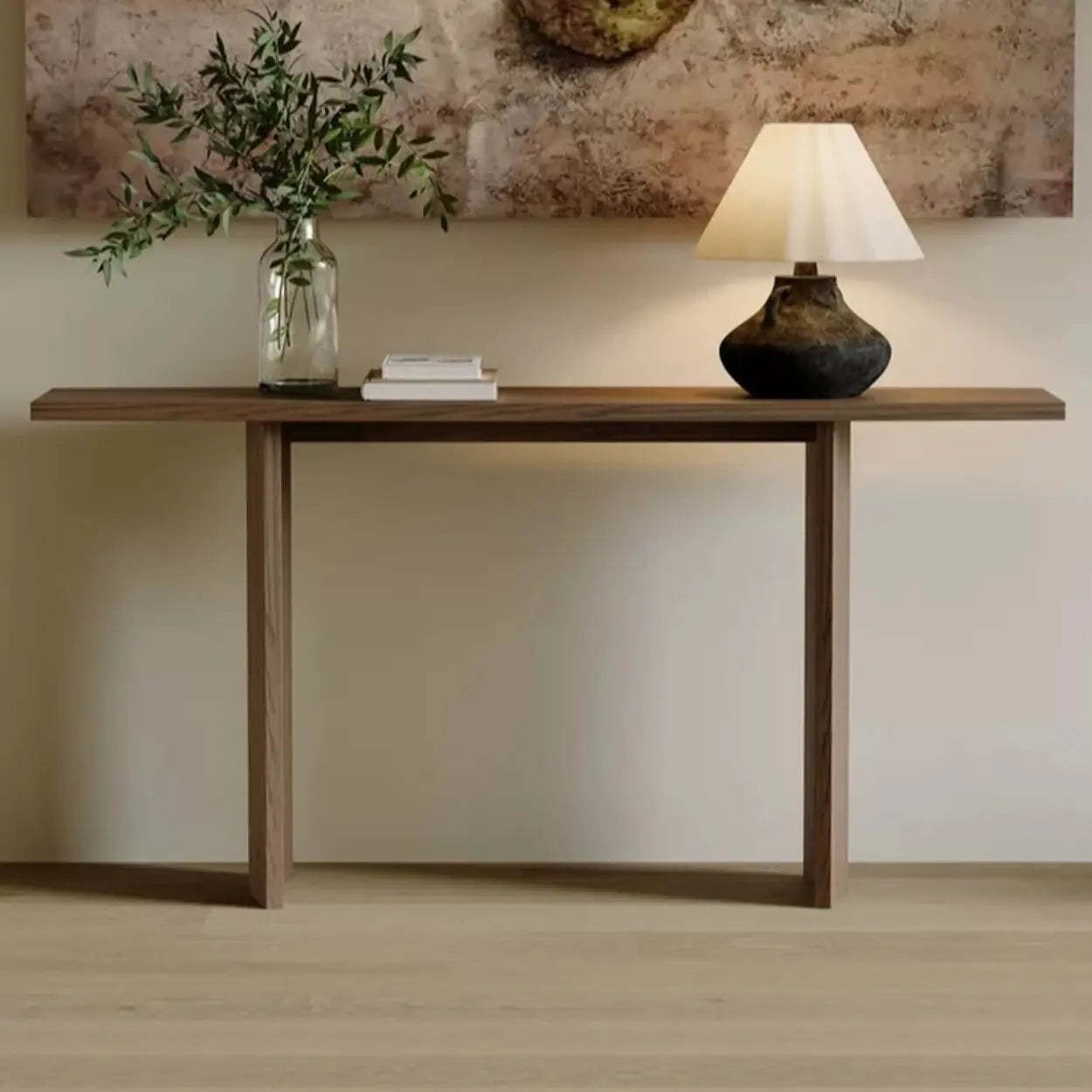 Rustic Minimalist Wood Sled Console Table — Natural