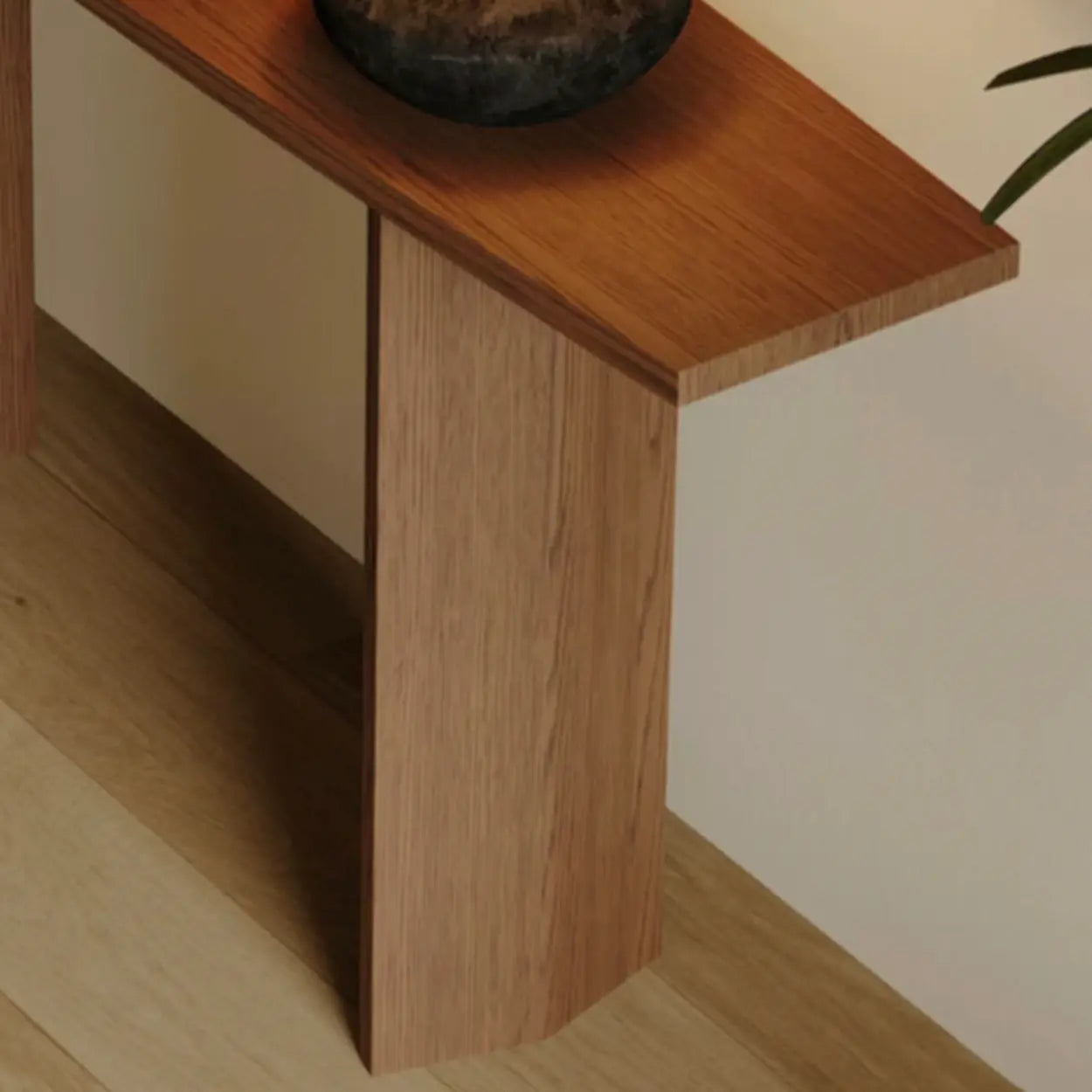 Rustic Minimalist Wood Sled Console Table — Brown