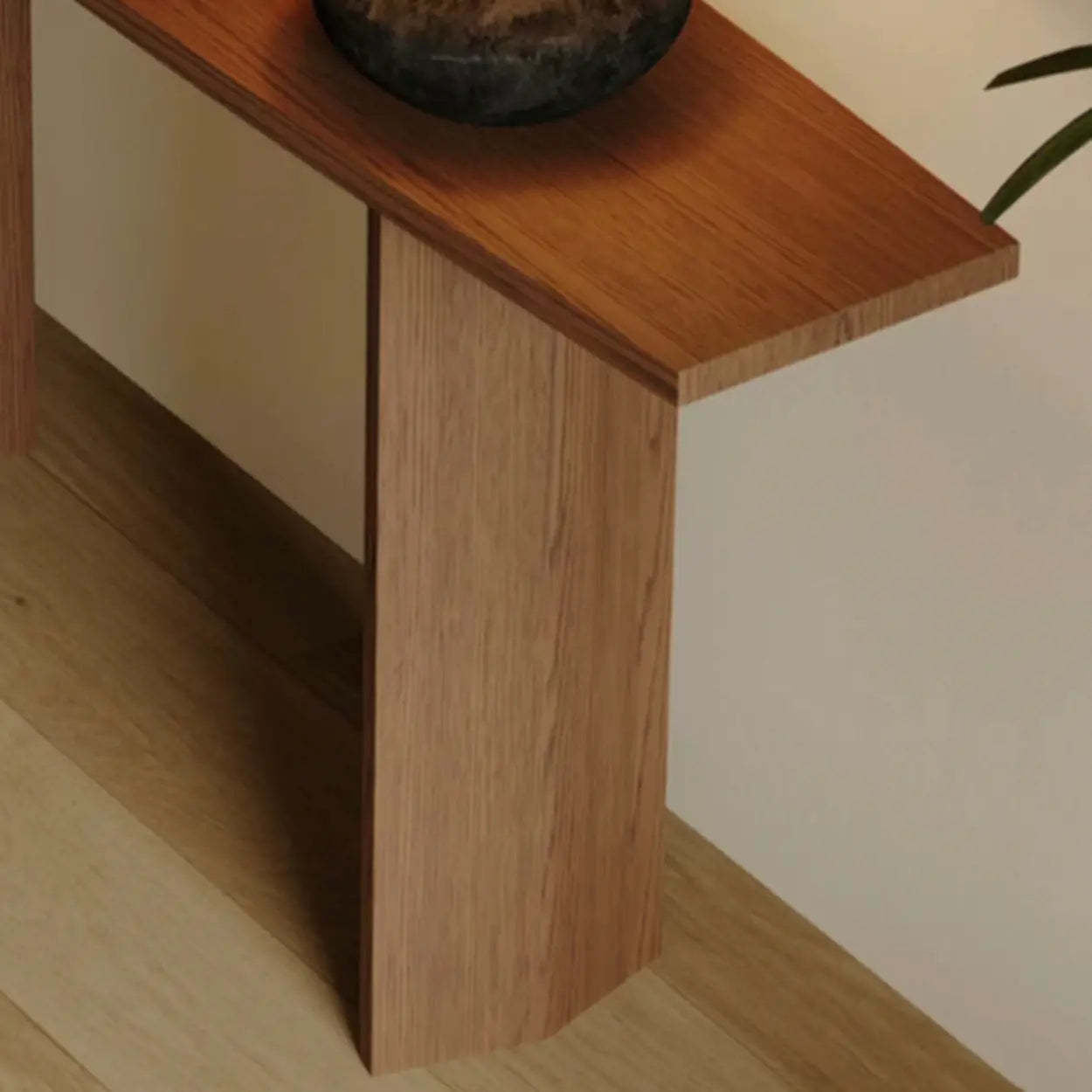 Rustic Minimalist Wood Sled Console Table — Brown