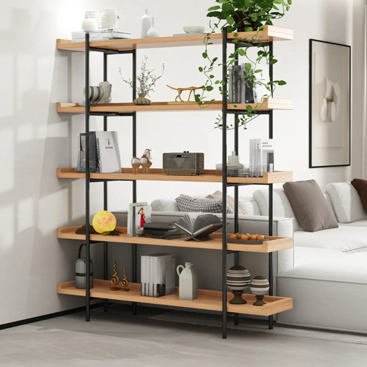 Rustic Multi-Tier Natural Wood Bookcase
