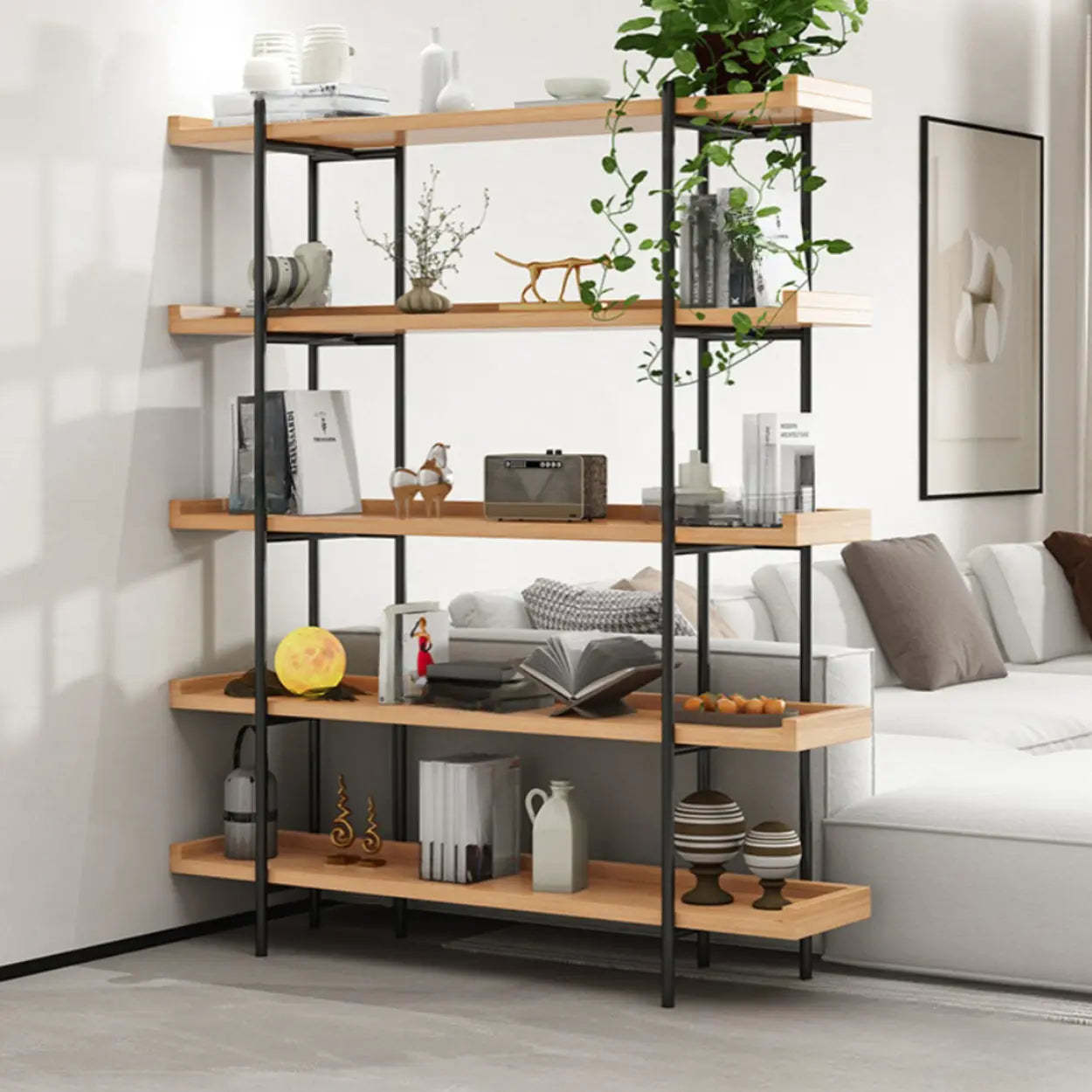 Rustic Multi-Tier Natural Wood Bookcase
