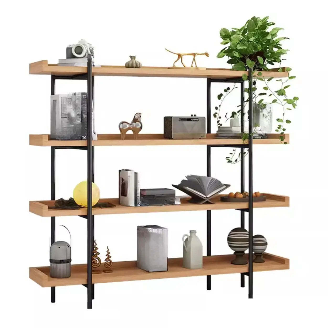 Modern multi-tier bookcases in wood — 78.7" L x 13.4" W x 78.7" H