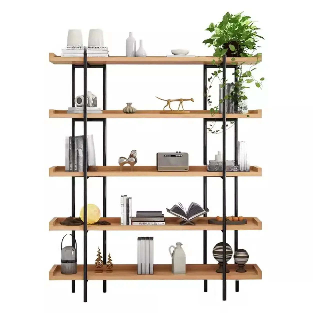 Modern multi-tier wood bookcases — 39" L x 13" W x 69" H