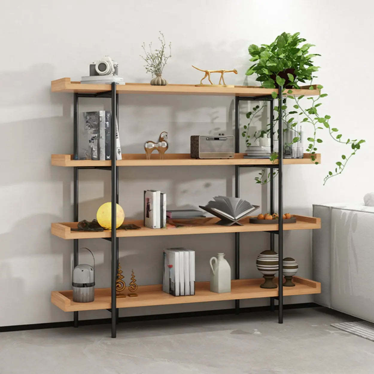 Rustic Multi-Tier Natural Wood Bookcase