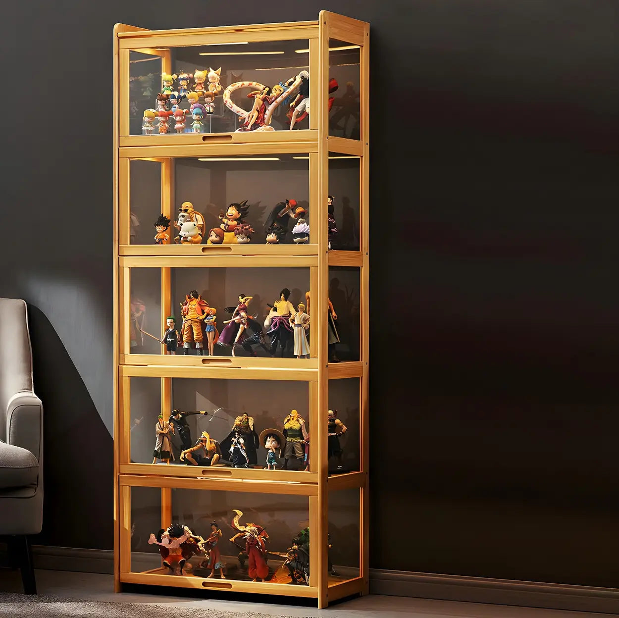Rustic Natural Bamboo Curio Display Cabinet