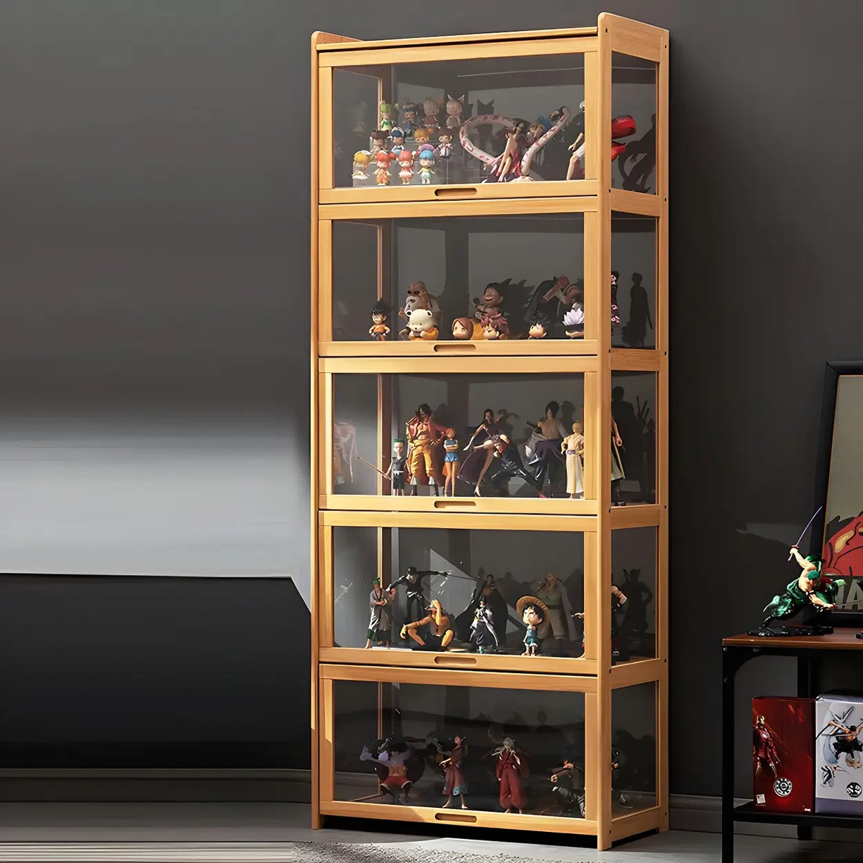 Rustic Natural Bamboo Curio Display Cabinet