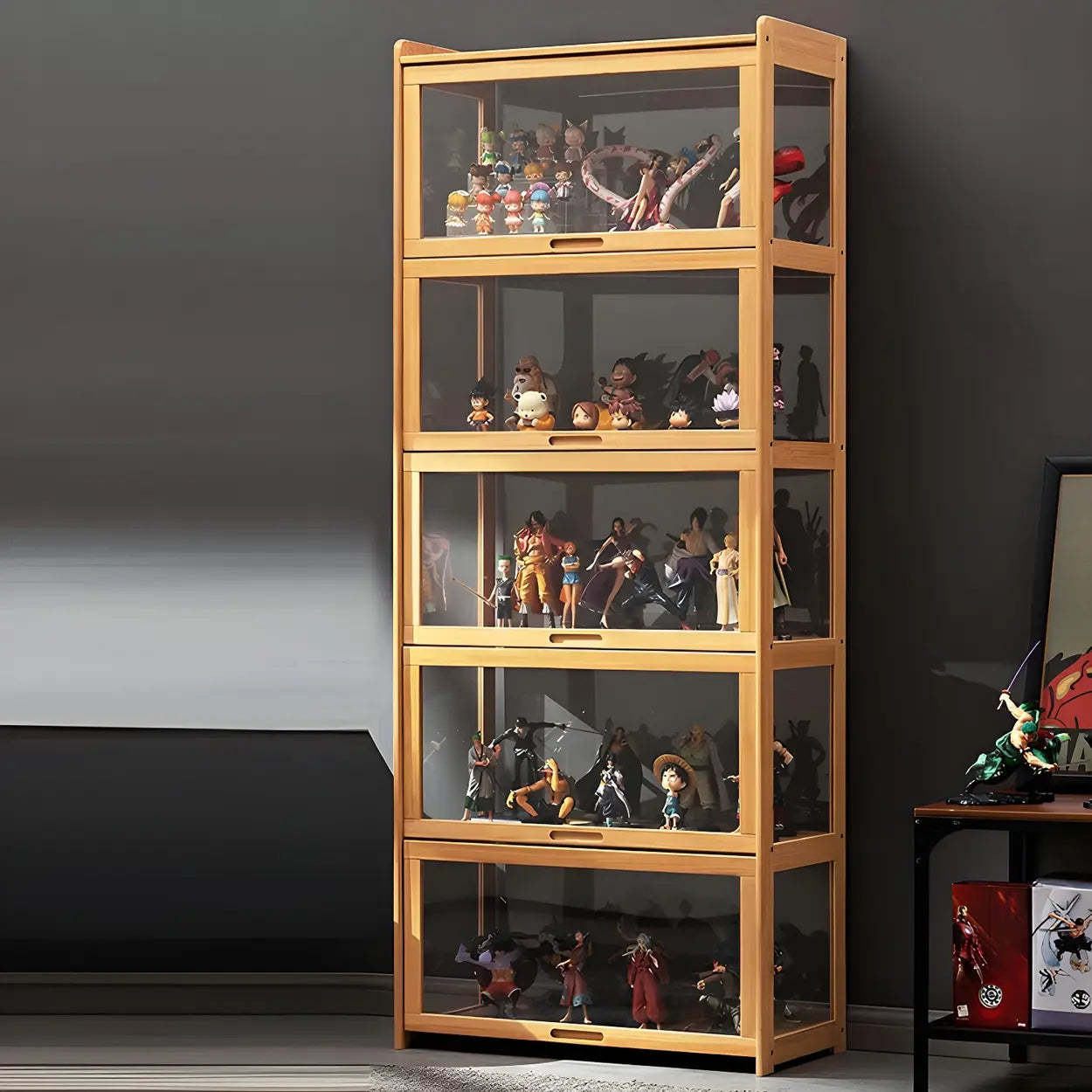 Rustic Natural Bamboo Curio Display Cabinet