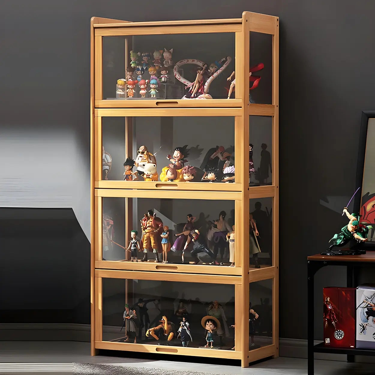 Rustic Natural Bamboo Curio Display Cabinet