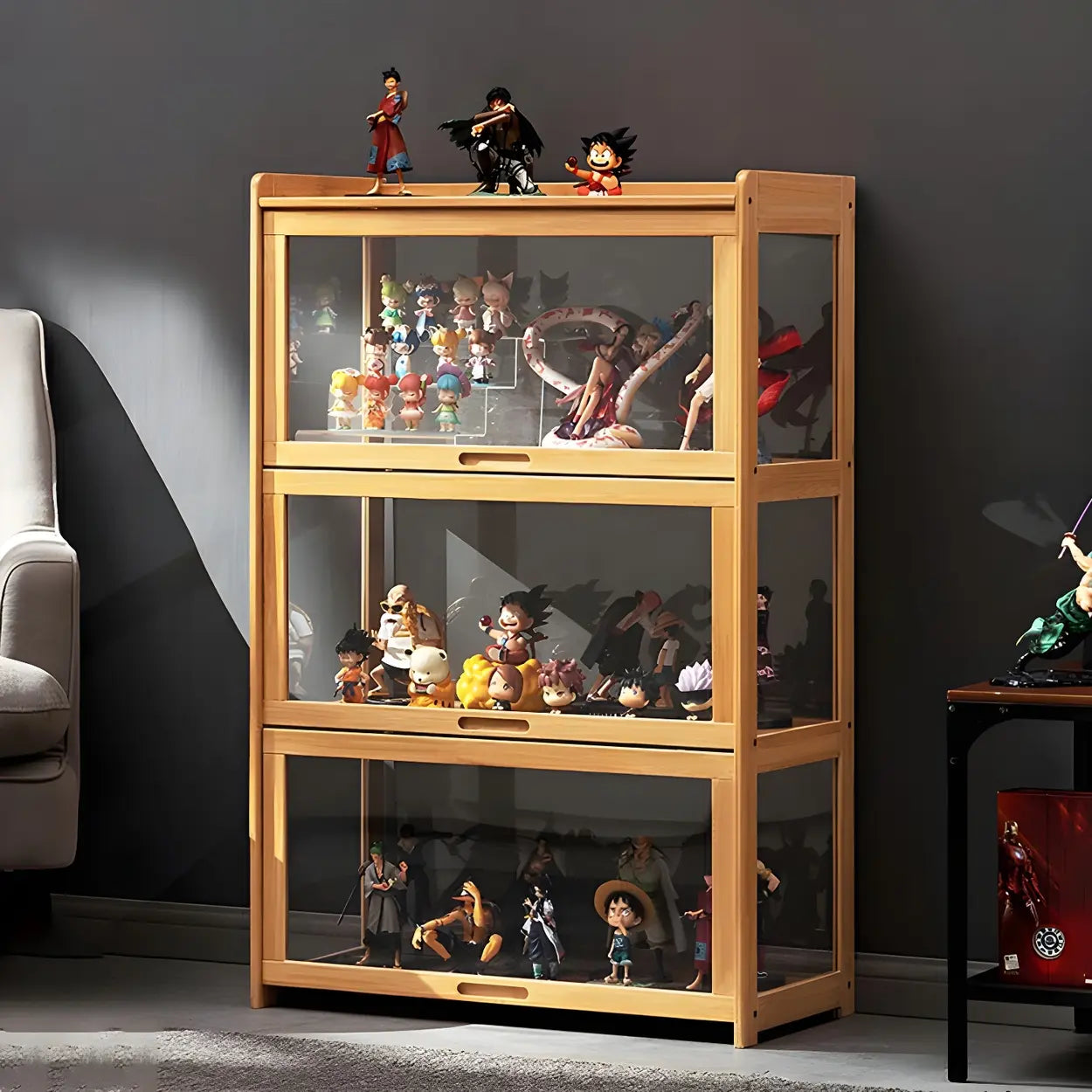 Rustic Natural Bamboo Curio Display Cabinet