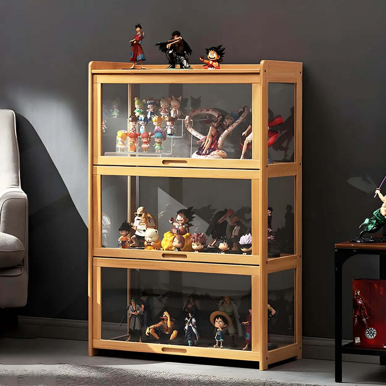 Rustic Natural Bamboo Curio Display Cabinet