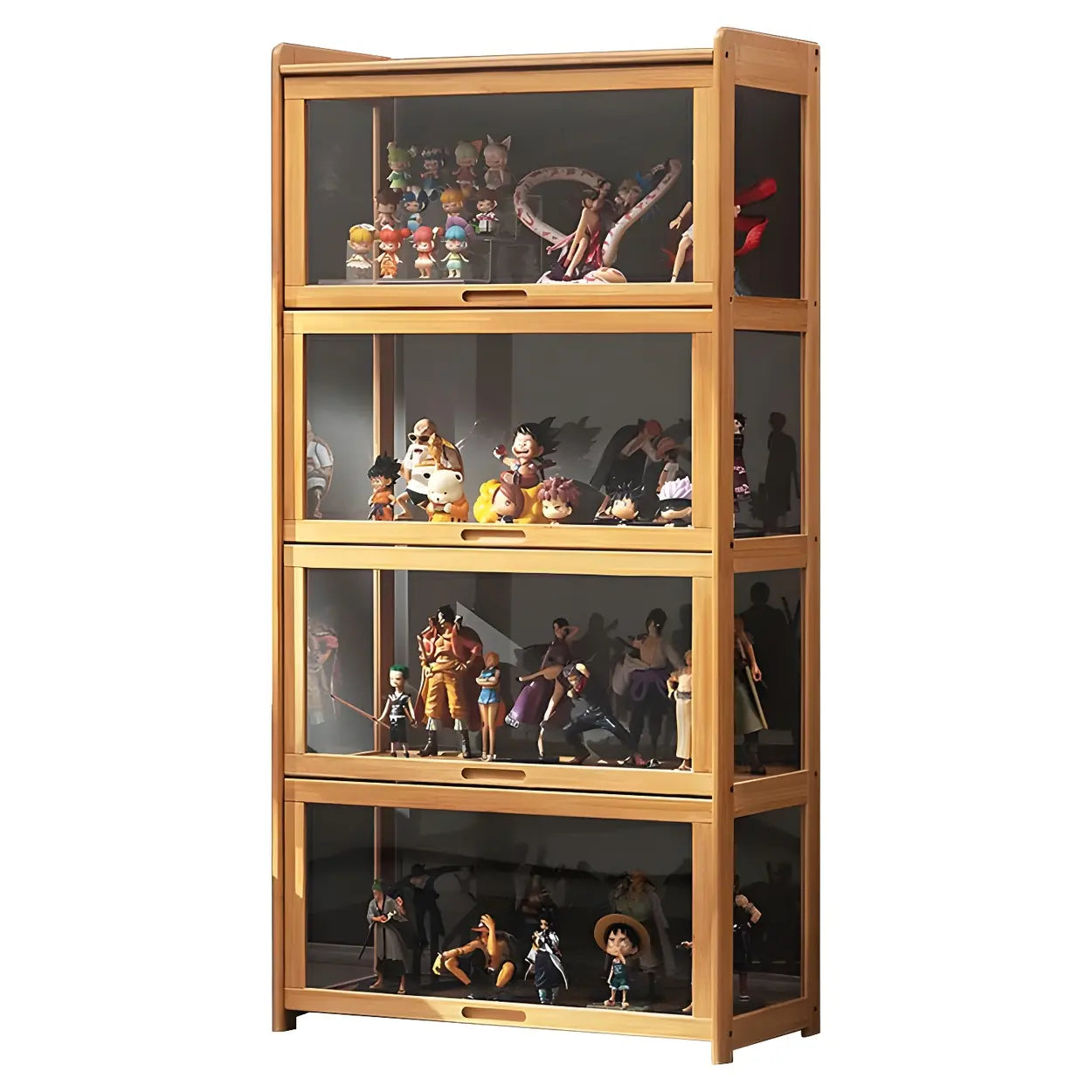 Rustic Natural Bamboo Curio Display Cabinet — Grey