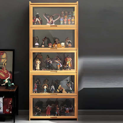 Rustic Natural Bamboo Curio Display Cabinet — Grey