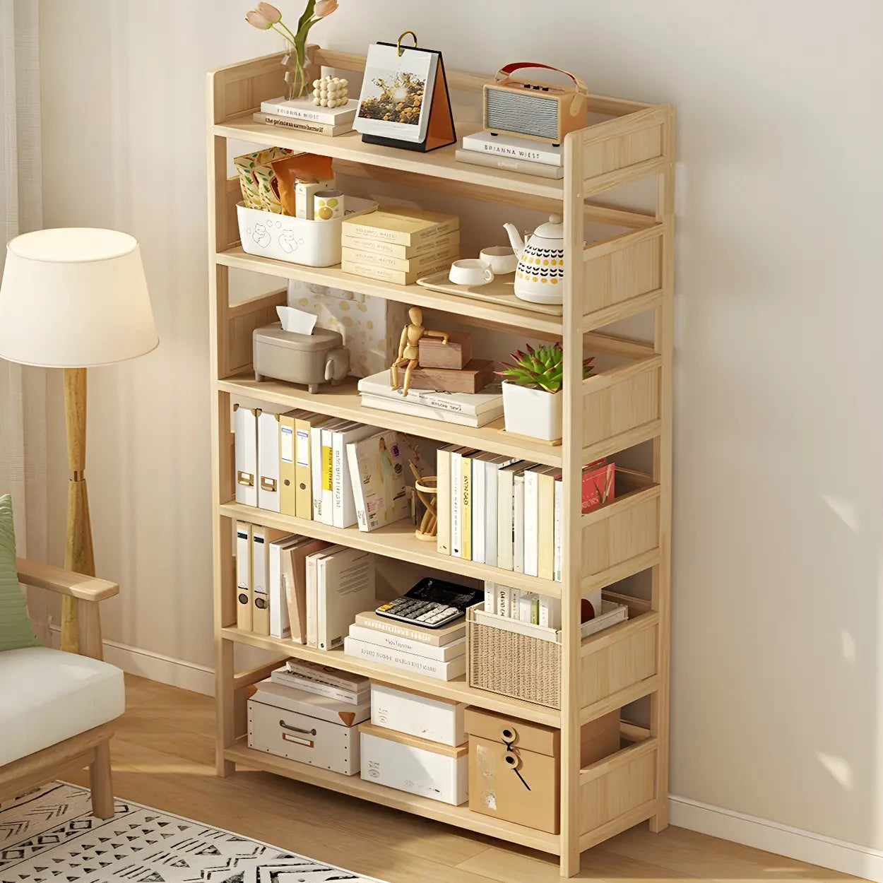 Rustic Pine Open Storage Bookcase