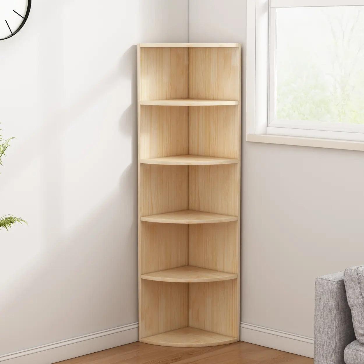 Rustic Triangle Corner Bookcase — Natural Finish